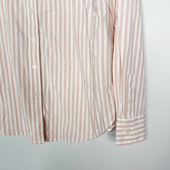 New Ann Taylor Small Pink Cream Weekend Stripe Relaxed Perfect Shirt Long Sleeve - Picture 4 of 10